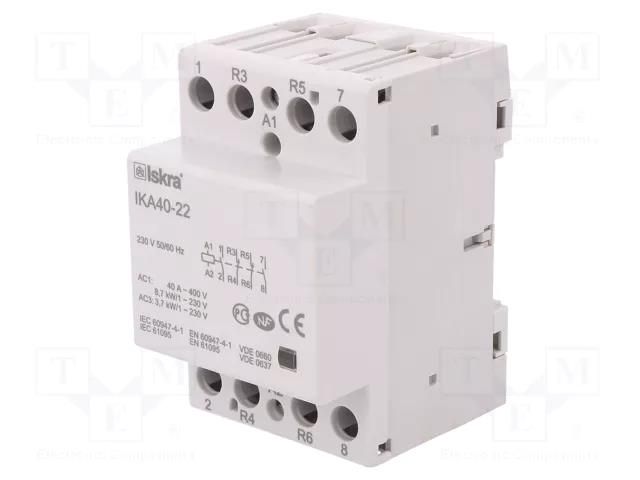 Contactor: 4-pole installation; 40A; 230VAC; NC x2 + NO x2; IKA ISKRA IKA40-22/230V