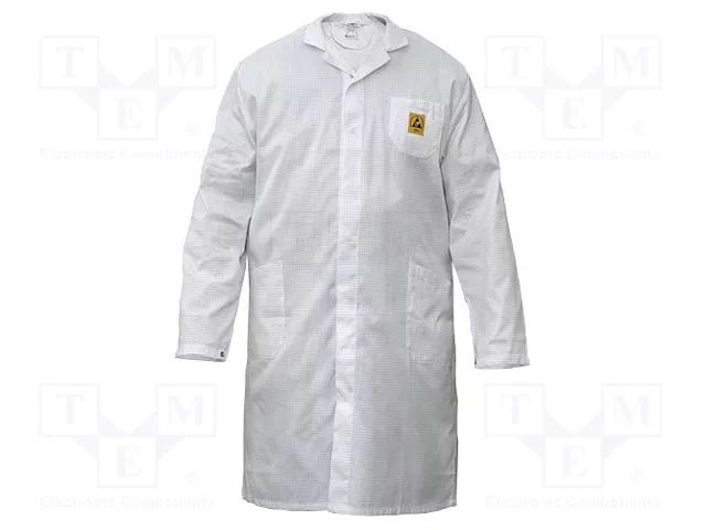 Coat; ESD; men's,XS; cotton,polyester,carbon fiber; white ELME PEQ909W/XS