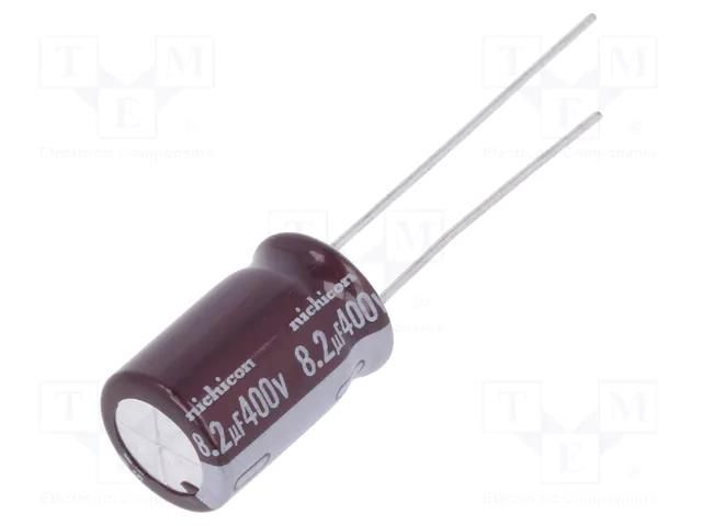 Capacitor: electrolytic; THT; 8.2uF; 400VDC; Ø10x16mm; Pitch: 5mm NICHICON ULD2G8R2MPD