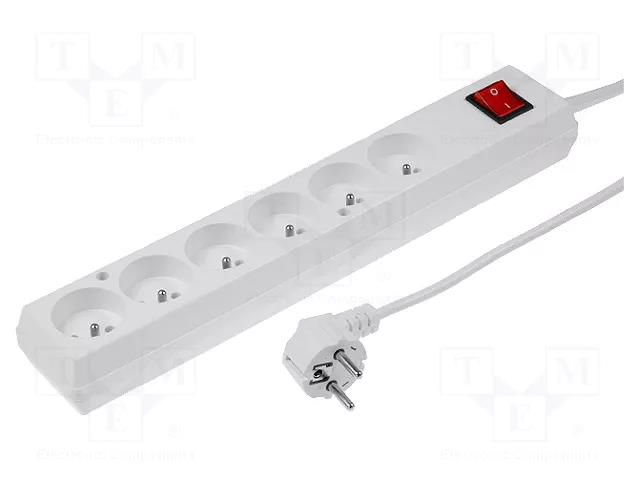 Extension lead; 3x1.5mm2; Sockets: 6; PVC; white; 3m; 16A JONEX PS-670WS/1.5-3.0
