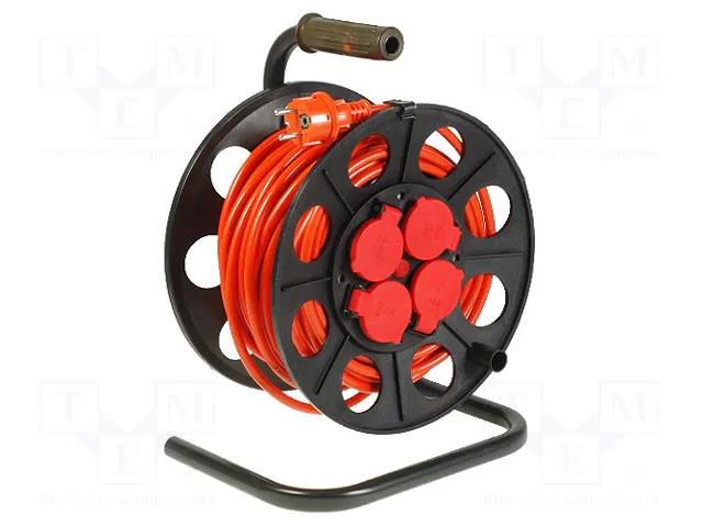 Extension lead; 3x1.5mm2; reel; Sockets: 4; PVC; orange; 25m; 16A JONEX PS-BT/IP44/25-1.5