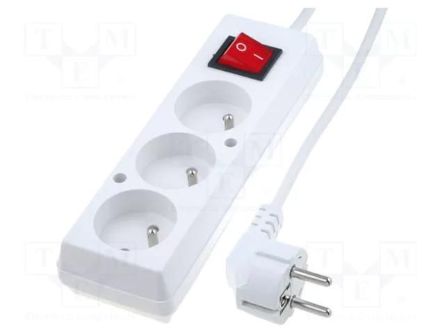 Extension lead; 3x1.5mm2; Sockets: 3; PVC; white; 10m; 16A JONEX PS-370WS/1.5-10.0