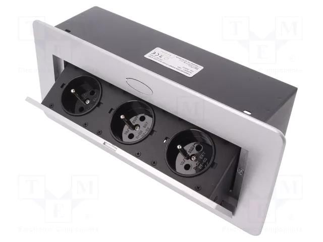 Plug socket strip: furniture; IP20; 16A; 2500W; silver; 223x108mm ORNO OR-AE-1336/G