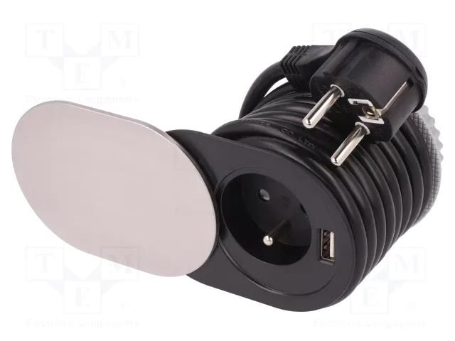 Plug socket strip: furniture; IP20; 16A; 3680W; aluminium; 250VAC ORNO OR-AE-13124