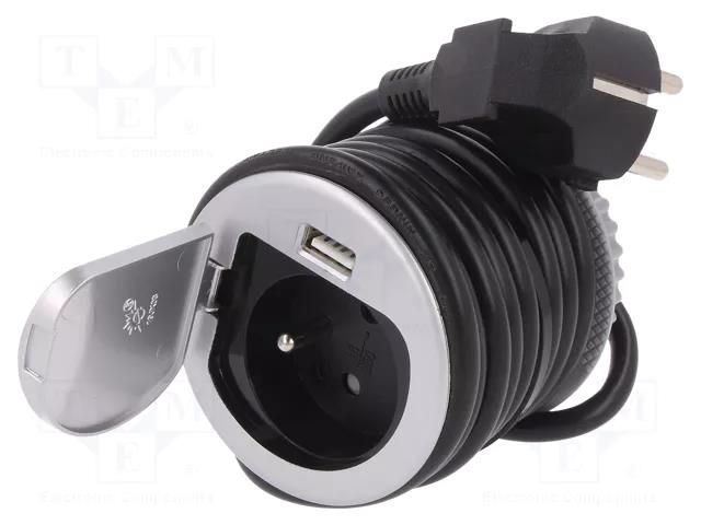 Plug socket strip: furniture; IP20; 16A; 3680W; silver; 250VAC ORNO OR-AE-1373