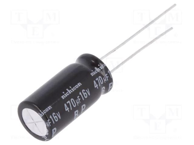 Capacitor: electrolytic; bipolar; THT; 470uF; 16VDC; Ø16x25mm; ±20% NICHICON UEP1C471MPD