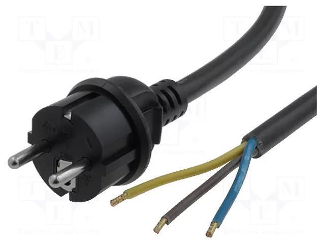 Cable; 3x2.5mm2; CEE 7/7 (E/F) plug,wires; PVC; 3m; black; 16A JONEX S2-3/25/3BK