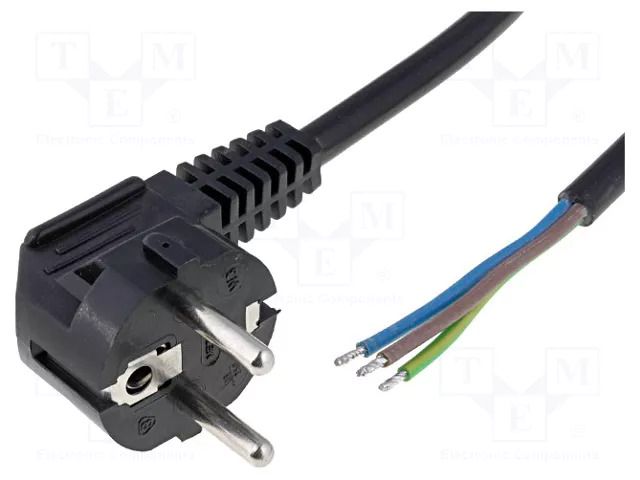 Cable; 3x1.5mm2; CEE 7/7 (E/F) plug angled,wires; PVC; 4m; black LIAN DUNG S3-3/15/4BK