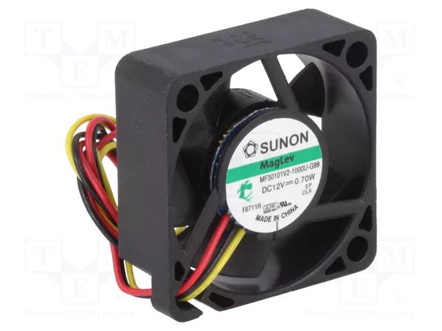 Fan: DC; axial; 12VDC; 30x30x10mm; 7.77m3/h; 20dBA; Vapo; Out: F type SUNON MF30101V2-G99-A