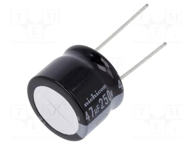 Capacitor: electrolytic; THT; 47uF; 250VDC; Ø20x15mm; Pitch: 10mm NICHICON URS2E470MRD6