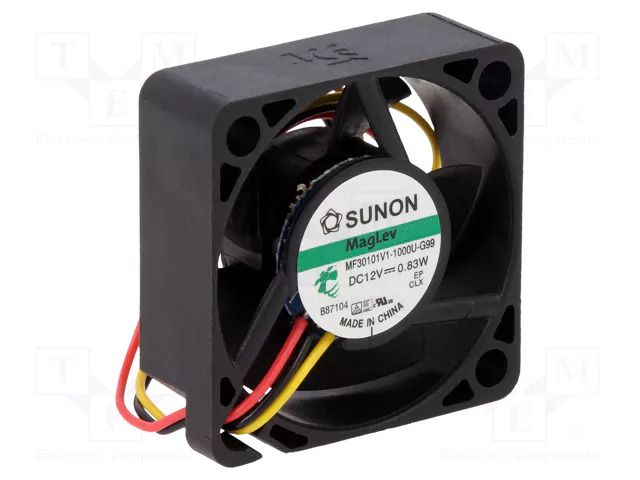 Fan: DC; axial; 12VDC; 30x30x10mm; 9.3m3/h; 23dBA; Vapo; Out: F type SUNON MF30101V1-G99-A