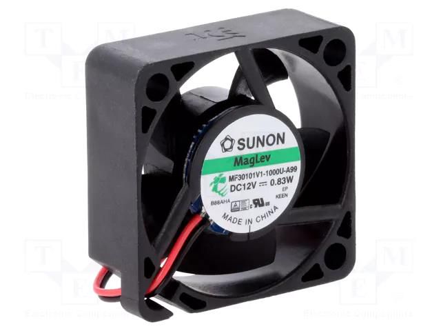 Fan: DC; axial; 12VDC; 30x30x10mm; 9.3m3/h; 23dBA; Vapo; 11500rpm SUNON MF30101V1-A99-A