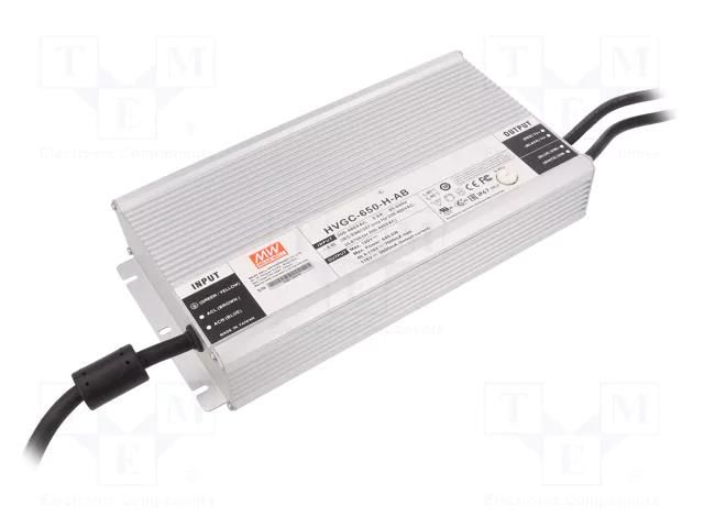 Power supply: switching; LED; 650W; 46.4÷116VDC; 2800÷7000mA; IP67 MEAN WELL HVGC-650-H-AB