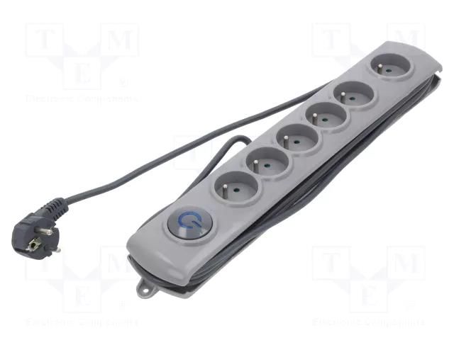 Plug socket strip: protective; Sockets: 6; 230VAC; 10A; grey; 3m QOLTEC QS-50166