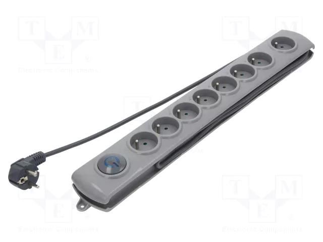 Plug socket strip: protective; Sockets: 8; 230VAC; 10A; grey; 1.8m QOLTEC QS-50167