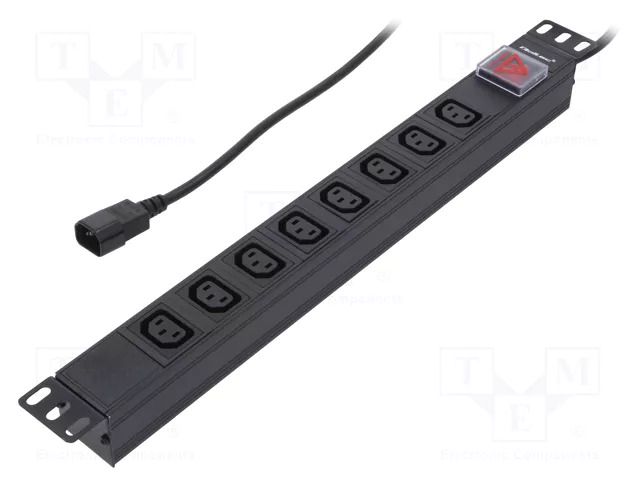 Plug socket strip: protective; Sockets: 8; 250VAC; 10A; black QOLTEC QS-53998