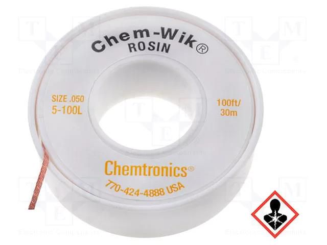 Tape: desoldering; halide-free,rosin,ROL0; W: 1.27mm; L: 30000mm CHEMTRONICS HQ-WICK-L2