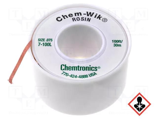 Tape: desoldering; halide-free,rosin,ROL0; W: 1.9mm; L: 30m CHEMTRONICS HQ-WICK-L3