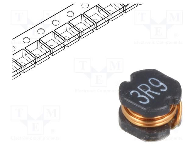 Inductor: wire; SMD; 3.9uH; 70mΩ; -40÷125°C; ±20%; 4.2x4.5x4.2mm; 2A TRACO POWER TCK-160