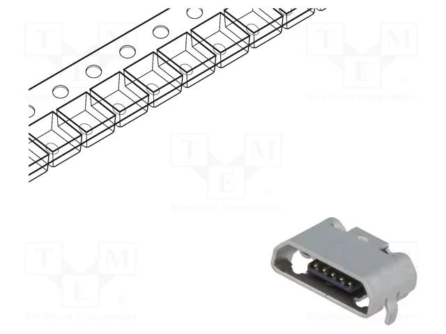 Connector: USB B micro; socket; on PCBs; SMT; PIN: 5; horizontal MOLEX MX-105164-0001