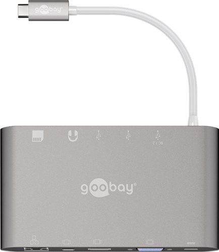 USB-C™ Multiport Adapter in Aluminium, 1 pc. in cardboard box, silver, 0.13 m - extends a USB-C™ port by 1x Ethernet, 1x HDMI™, 1x VGA, 1x mini DisplayPort™, 3x USB-A (US 62113