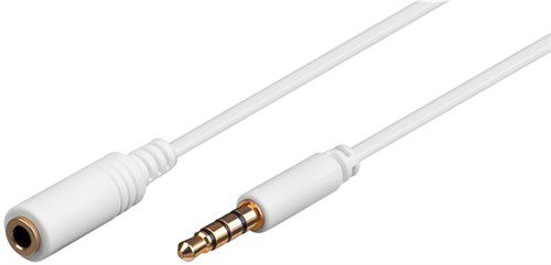 Headphone and Audio AUX Extension Cable, 4-pin 3.5 mm Slim, CU, 0.5 m, white - 3.5 mm male (4-pin, stereo) > 3.5 mm female jack (4-pin, stereo) 62359