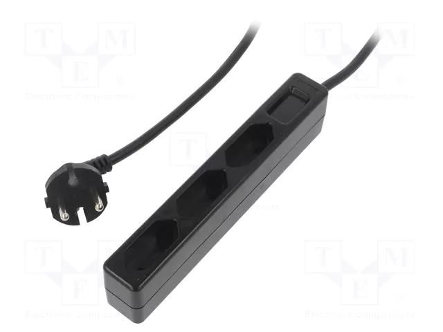 Plug socket strip: supply; Sockets: 3; 250VAC; 7.5A; black; 1.5m LOGILINK LPS229B