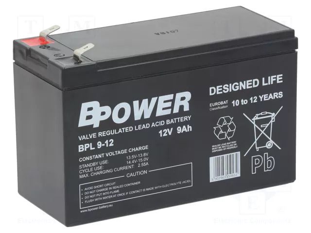 Re-battery: acid-lead; 12V; 9Ah; AGM; maintenance-free; 2.7kg; BPL BPOWER ACCU-BPL9-12/BP