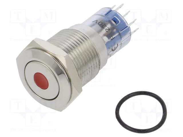 Switch: vandal resistant; DPDT; 3A/250VAC; IP67; ON-(ON); red BULGIN MP0045/1E1RD220S
