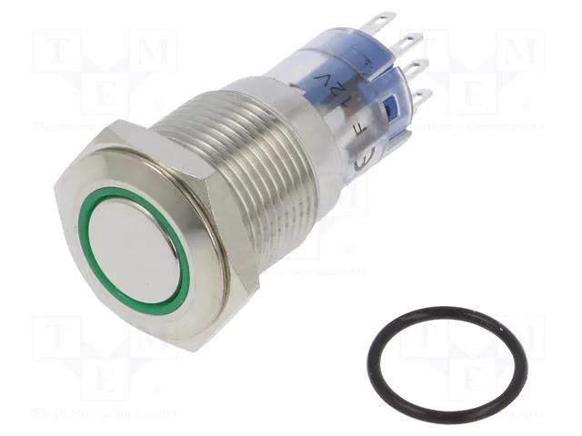Switch: vandal resistant; DPDT; 3A/250VAC; IP67; ON-(ON); green BULGIN MP0045/1D2GN012S