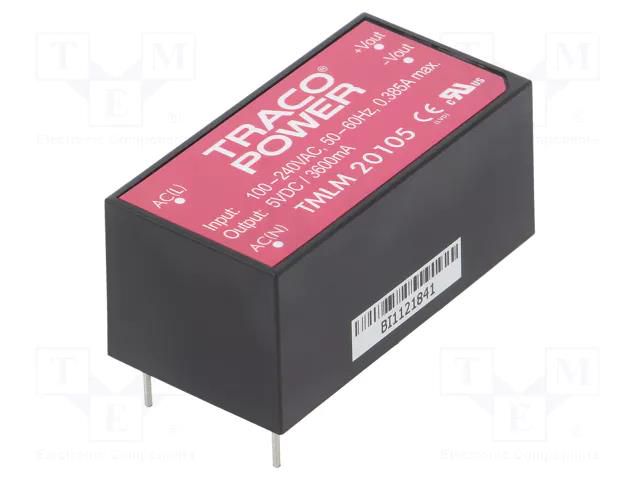 Converter: AC/DC; 18W; Uin: 90÷264VAC,120÷370VDC; Uout: 5VDC; OUT: 1 TRACO POWER TMLM20105