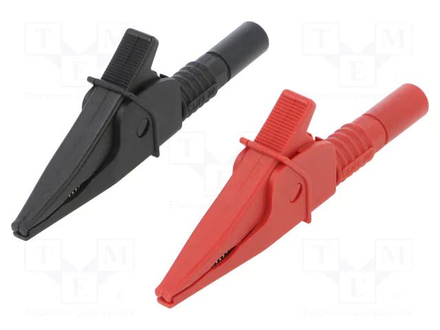 Crocodile clip; 20A; 1kV; black,red; max.39mm; 4mm socket CLIFF FCR79910RB