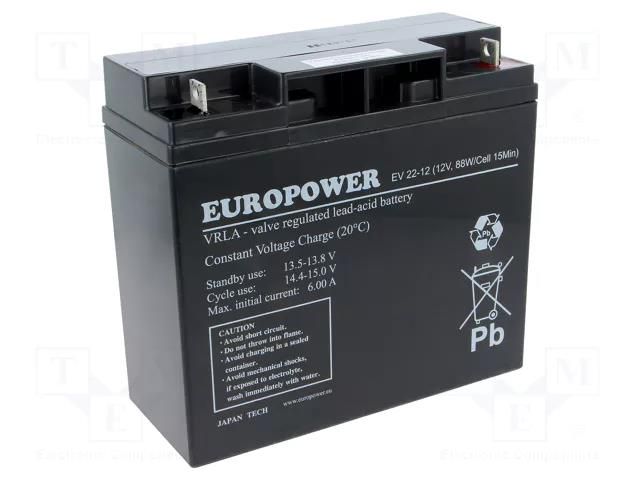 Re-battery: acid-lead; 12V; 20Ah; AGM; maintenance-free; EV EUROPOWER ACCU-EV22-12/EUR
