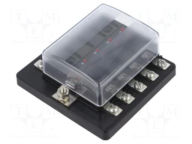 Fuse boxes; 19mm; 30A; screw; Leads: M4 screws; Body: black; ways: 10 SCI R3-76-07-3L110