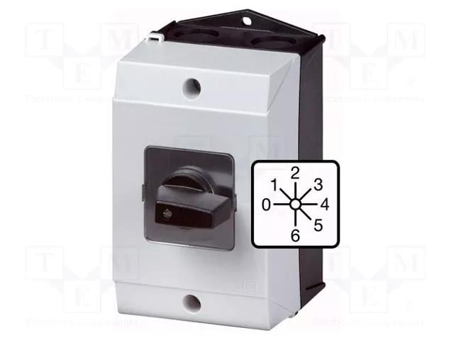 Switch: step cam switch; Stabl.pos: 7; 20A; 0-1-2-3-4-5-6; Poles: 1 EATON ELECTRIC T0-3-8244/I1