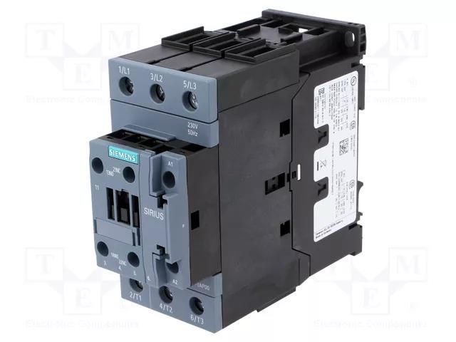 Contactor: 3-pole; NO x3; Auxiliary contacts: NO + NC; 230VAC; 80A SIEMENS 3RT2038-1AP00