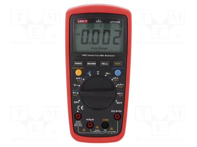 Digital multimeter; LCD; (3999); VDC accuracy: ±(0.5%+2digit) UNI-T UT139B