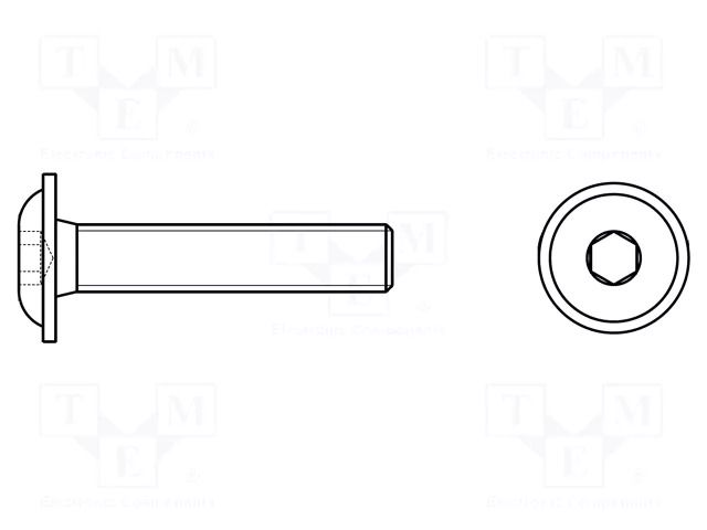 Screw; with flange; M6x60; 1; Head: button; hex key; HEX 4mm KRAFTBERG K6X60/ISO7380-2-A2
