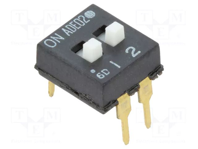 Switch: DIP-SWITCH; Poles number: 2; ON-OFF; 0.1A/24VDC; Pos: 2; THT TE Connectivity 1825360-1