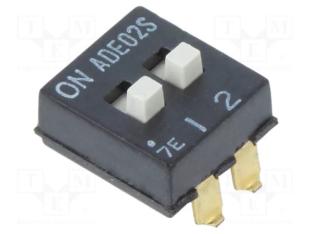 Switch: DIP-SWITCH; Poles number: 2; ON-OFF; 0.1A/24VDC; Pos: 2; SMT TE Connectivity 1825058-1