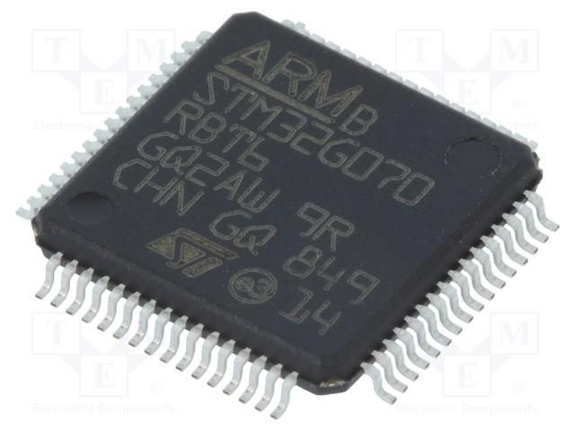 IC: STM32 ARM microcontroller; 64MHz; LQFP64; 2÷3.6VDC; STM32G0 STMicroelectronics STM32G070RBT6