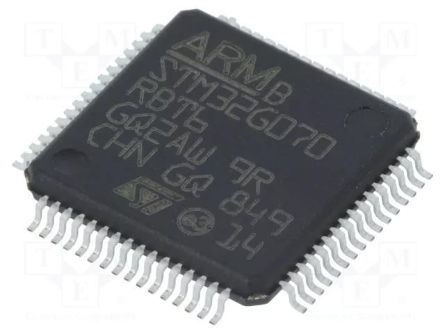 IC: STM32 ARM microcontroller; 64MHz; LQFP64; 2÷3.6VDC; STM32G0 STMicroelectronics STM32G070RBT6