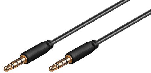 AUX Audio Connector Cable, 3.5 mm Stereo, 4-Pin, Slim, CU, 2 m, black - 3.5 mm male (4-pin, stereo) > 3.5 mm male (4-pin, stereo) 63830