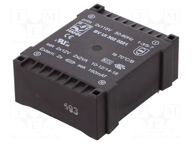 Transformer: encapsulated; 4VA; 115VACx2; 12V; 12V; 166mA; 166mA HAHN BVUI3020221