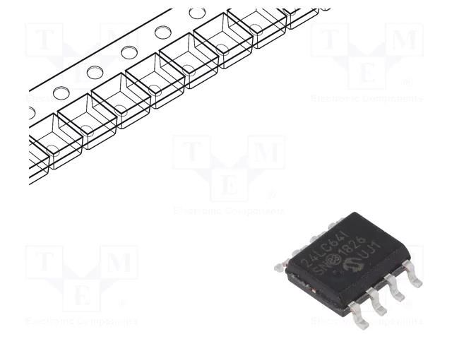 IC: EEPROM memory; 64kbEEPROM; I2C; 8kx8bit; 2.5÷5.5V; 400kHz; SO8 MICROCHIP TECHNOLOGY 24LC64T-I/SN