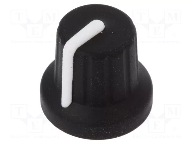 Knob; with pointer; rubber,plastic; Øshaft: 6mm; Ø16x15.1mm; black CLIFF FC72601S