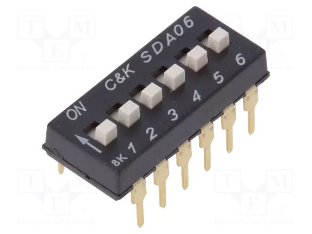 Switch: DIP-SWITCH; Poles number: 6; ON-OFF; 0.025A/24VDC; Pos: 6 C&K SDA06H1BD