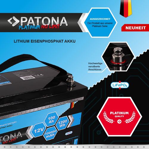 PATONA Platinum LiFePO4 Battery 12V 100Ah 1200Wh 100.000mAh, PATONA 6416 4055655228022