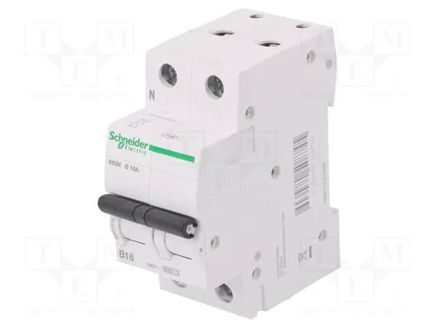 Circuit breaker; 230/400VAC; Inom: 16A; Poles: 1+N; Charact: B; 6kA SCHNEIDER ELECTRIC A9K01616