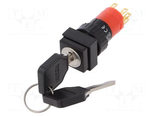 Switch: key switch; Stabl.pos: 2; Switch.method: ON-ON; Ø16mm; 90° ONPOW V16-KEY-F-2-JC